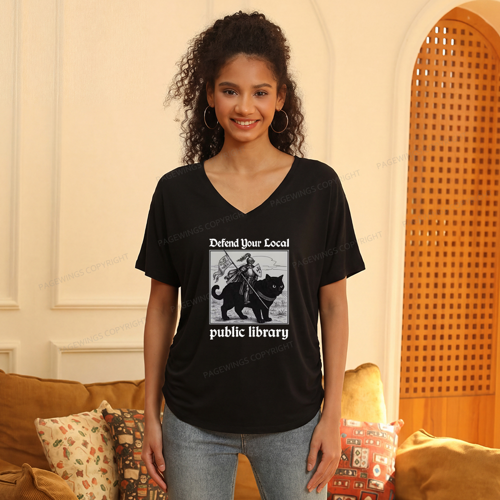 Pagewings Defend Your Local Public Library Women's Modal V-neck T-shirt  