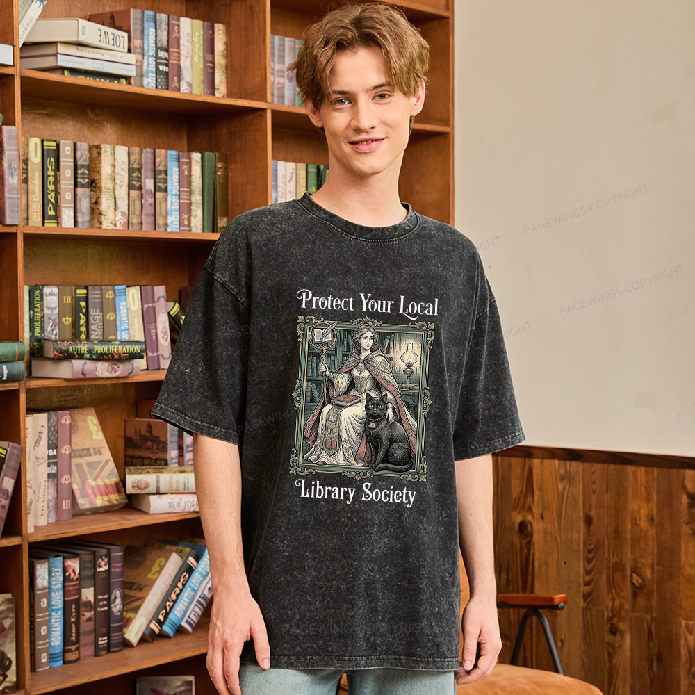 Pagewings Defend Your Local Public Library Unisex Washed T-shirt