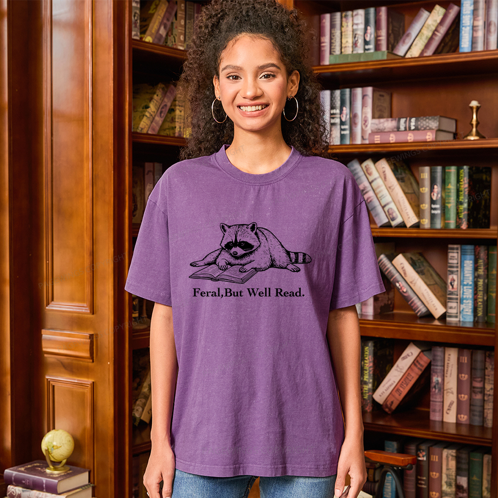 Pagewings Bookish Feral Raccoon Unisex Washed T-shirt