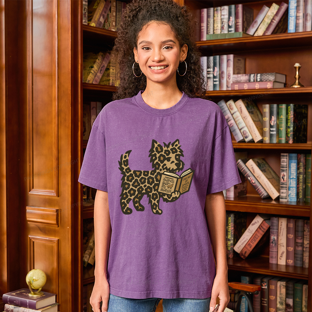 Pagewings Dog And Book Lover Unisex Washed T-shirt
