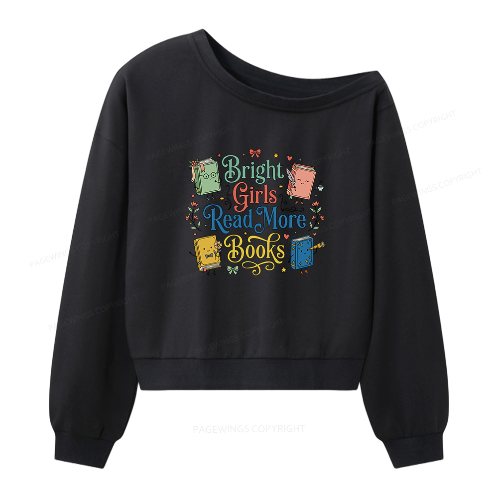 Pagewings Cool Kids Read Books Women Off Shoulder Sweatshirt