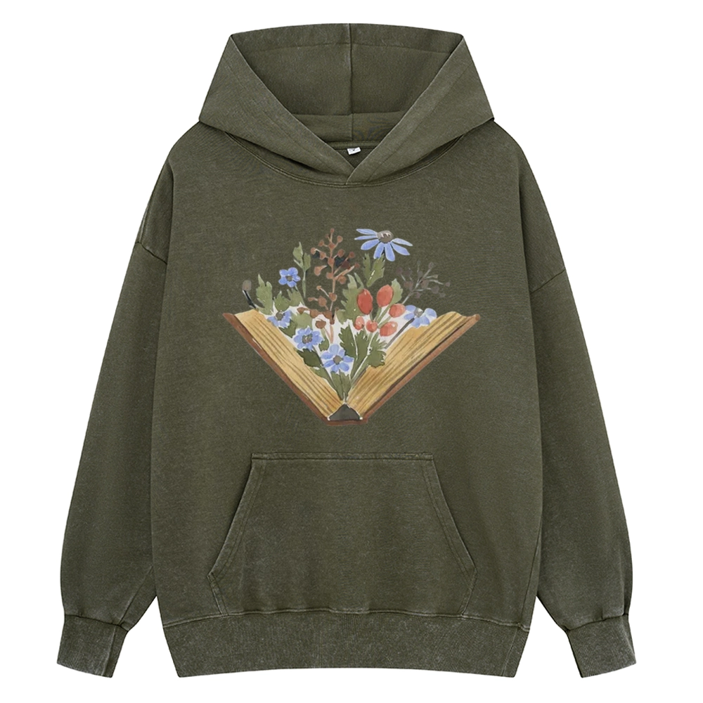 Pagewings Wildflowers Book Unisex Washed Hoodie