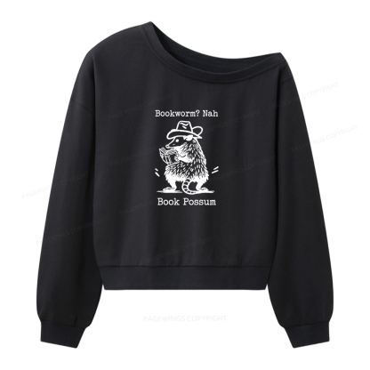 Pagewings Bookworm Nah Book Possum Women Off Shoulder Sweatshirt