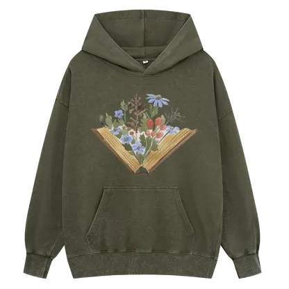 Pagewings Wildflowers Book Unisex Washed Hoodie