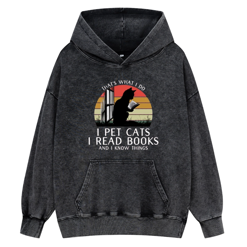 Pagewings Cat And Book Unisex Washed Hoodie