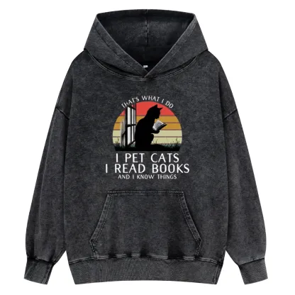 Pagewings Cat And Book Unisex Washed Hoodie