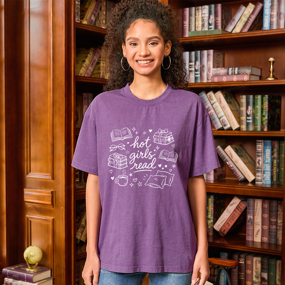 Pagewings Hot Girls Read Unisex Washed T-shirt