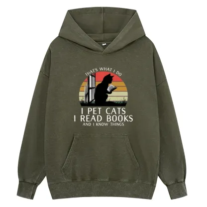 Pagewings Cat And Book Unisex Washed Hoodie