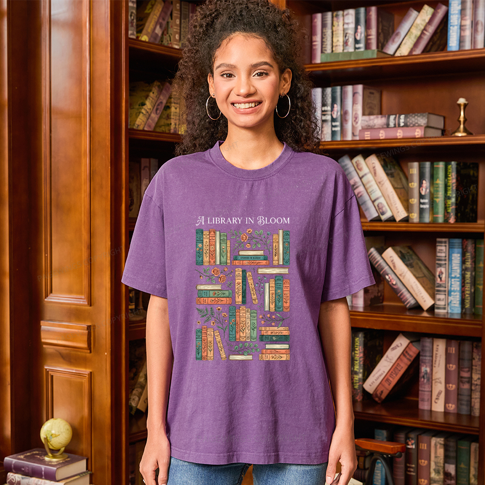 Pagewings A Library In Bloom Unisex Washed T-shirt
