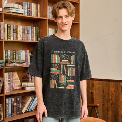 Pagewings A Library In Bloom Unisex Washed T-shirt