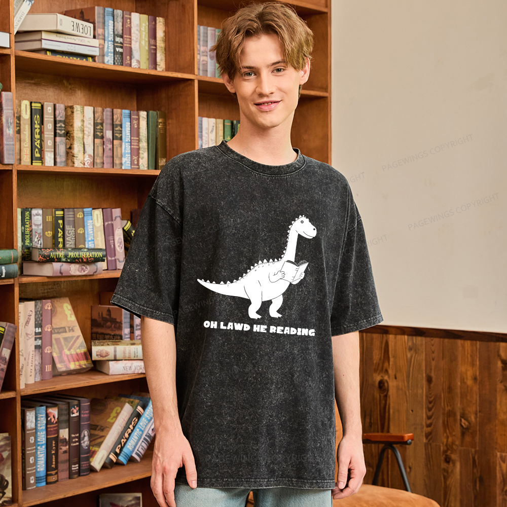 Pagewings Oh Lawd He Reading Unisex Washed T-shirt