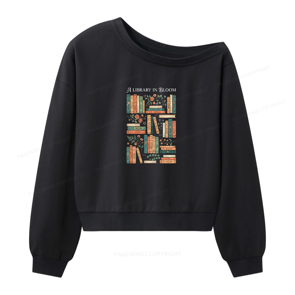 Pagewings A Library In Bloom Women Off Shoulder Sweatshirt