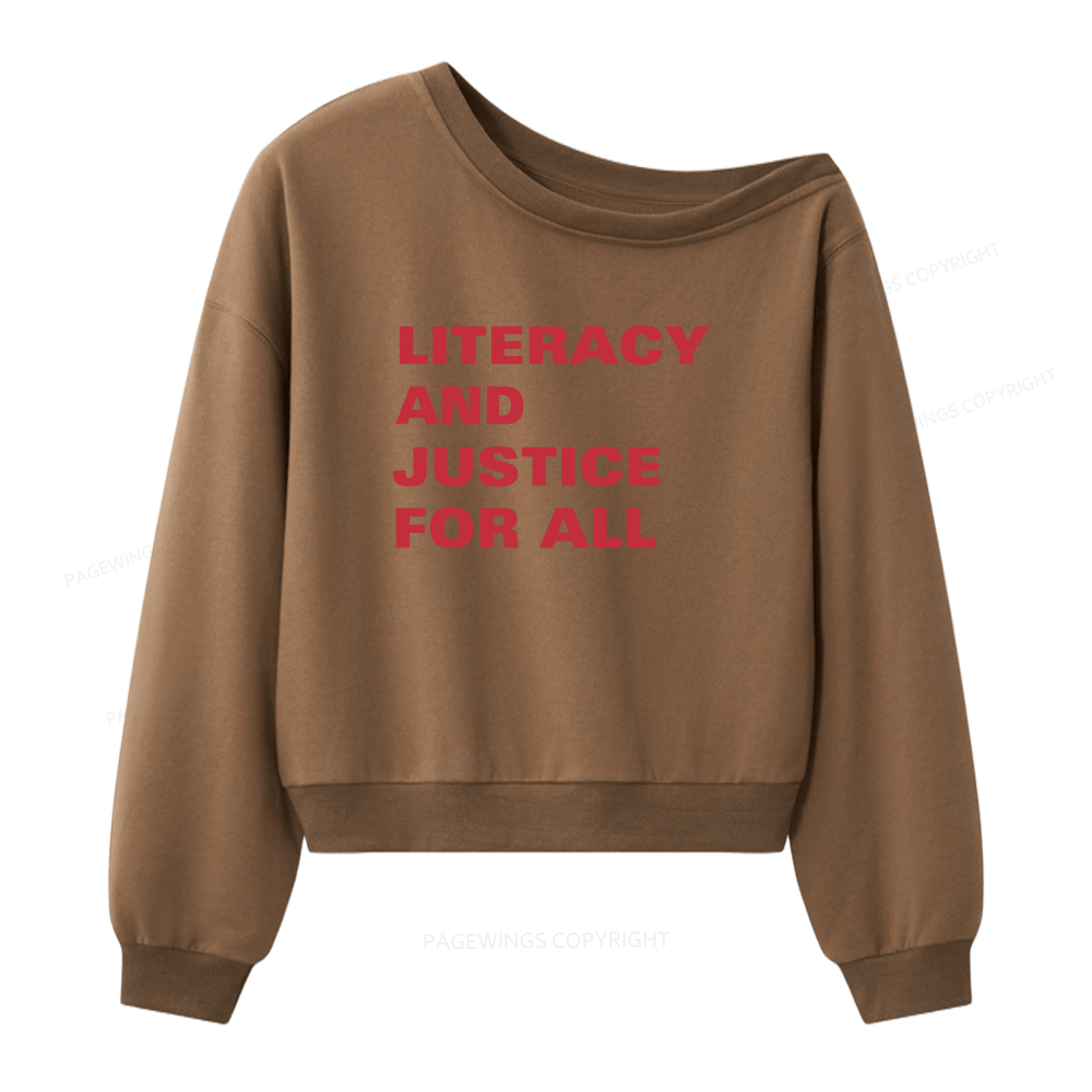 Pagewings Literacy and Justice For All Women Off Shoulder Sweatshirt