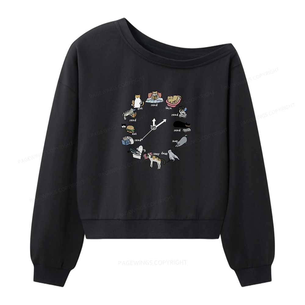 Pagewings Cat Read Women Off Shoulder Sweatshirt