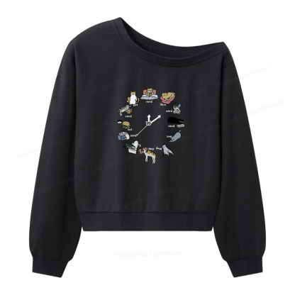 Pagewings Cat Read Women Off Shoulder Sweatshirt