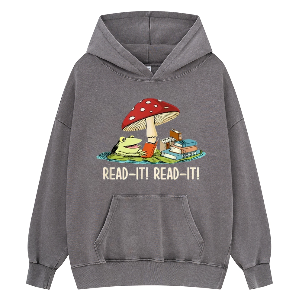Pagewings Mushroom Read it Book Unisex Washed Hoodie