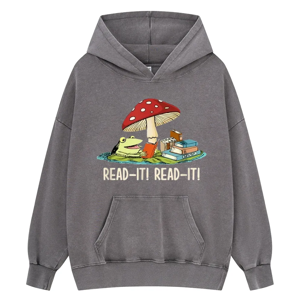 Pagewings Mushroom Read it Book Unisex Washed Hoodie