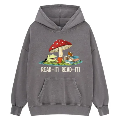 Pagewings Mushroom Read it Book Unisex Washed Hoodie