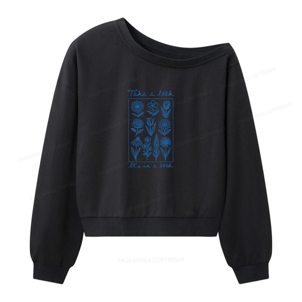 Pagewings Take A Look It’s In A Book Women Off Shoulder Sweatshirt