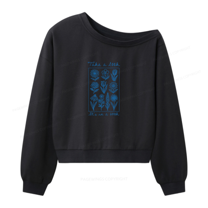 Pagewings Take A Look It’s In A Book Women Off Shoulder Sweatshirt