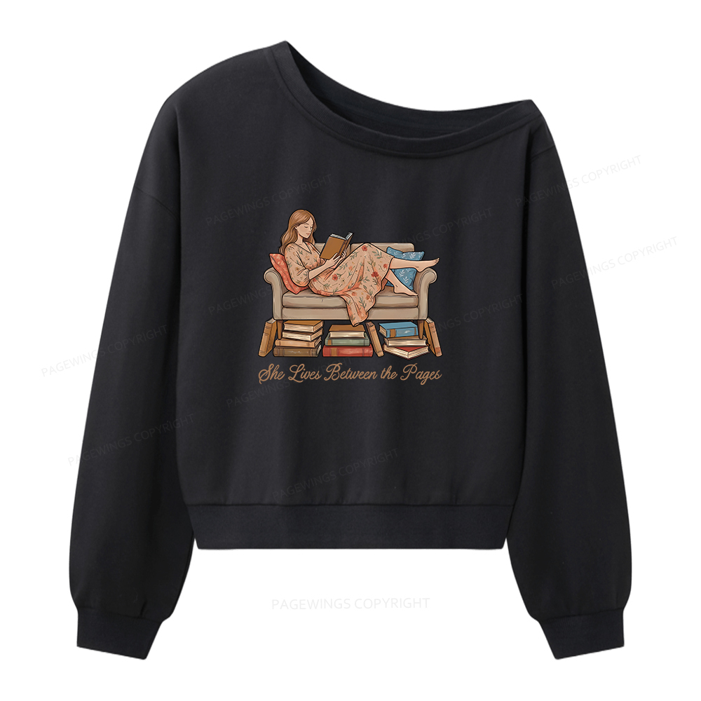 Pagewings She Lives Between the Pages Women Off Shoulder Sweatshirt