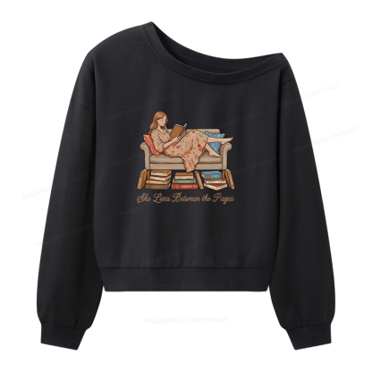 Pagewings She Lives Between the Pages Women Off Shoulder Sweatshirt
