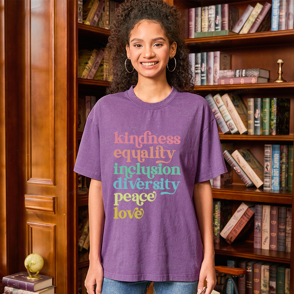 Pagewings Kindness Equality Inclusion Diversity Peace Love Unisex Washed T-shirt
