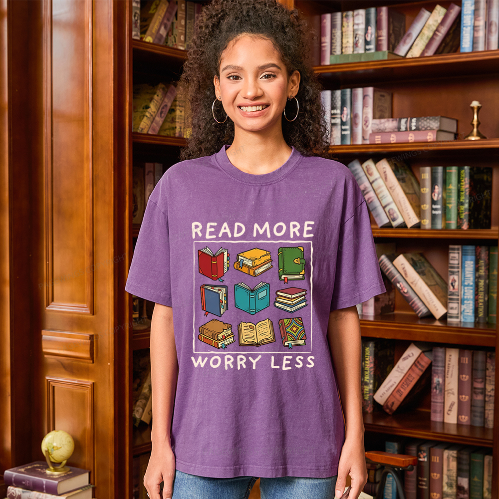 Pagewings Read More Worry Less Unisex Washed T-shirt