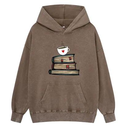 Pagewings Tea Cup Book Lovers Unisex Washed Hoodie