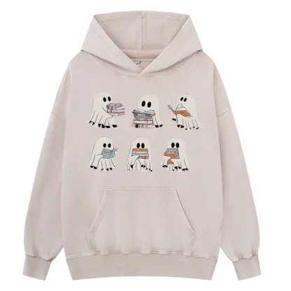 Pagewings Ghost Reading Halloween Unisex Washed Hoodie