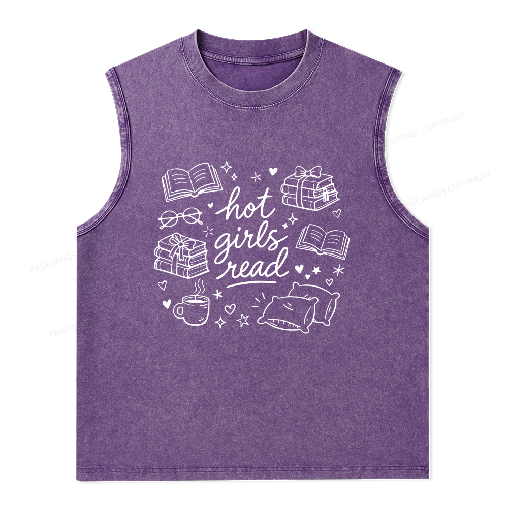 Pagewings Hot Girls Read Unisex Washed Tank Top