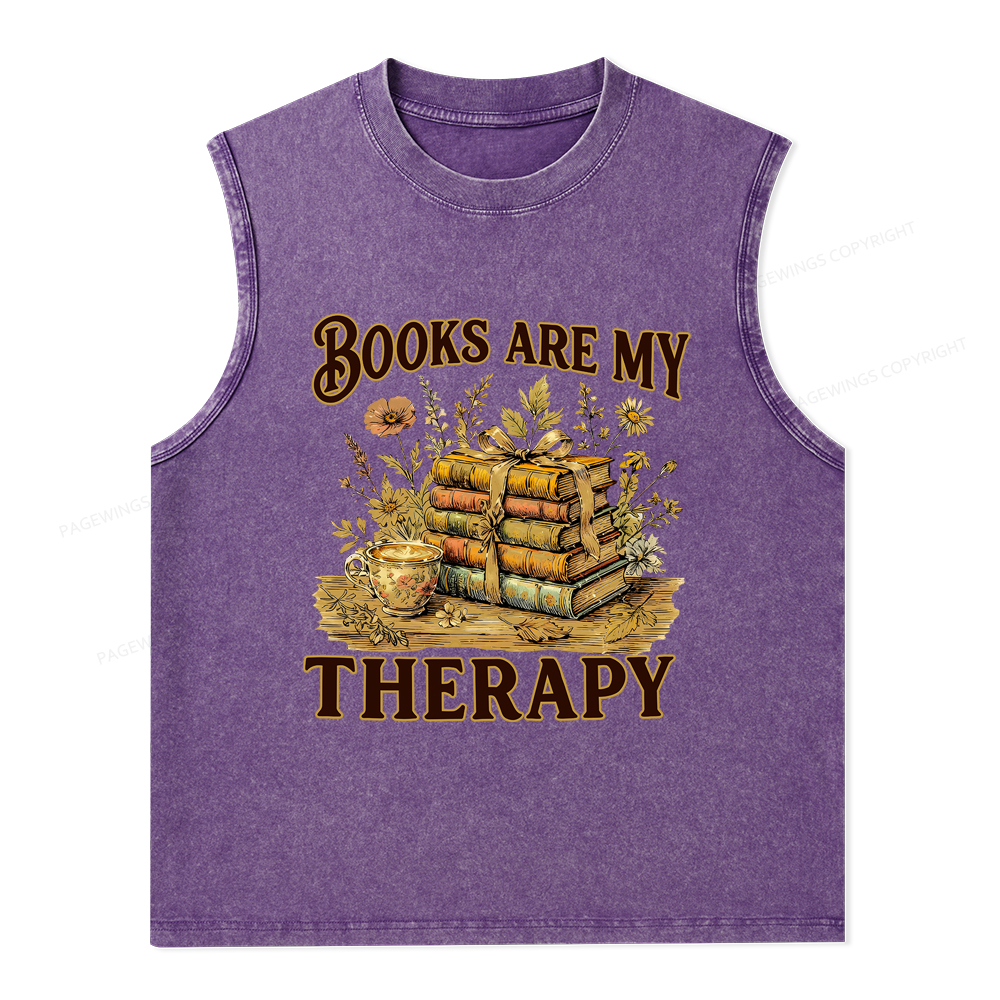 Pagewings Books Are My Therapy Unisex Washed Tank Top