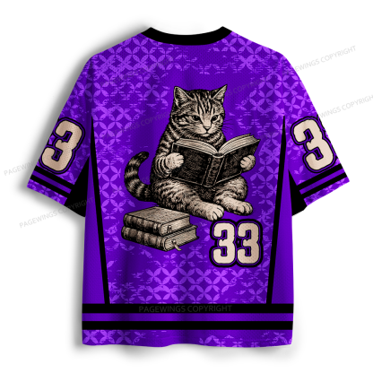 Pagewings Cute Cat Reading A Book Unisex Mesh Jersey