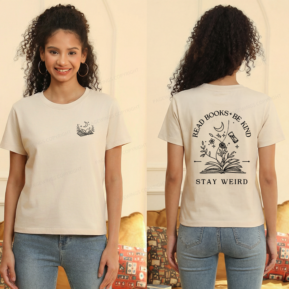 Pagewings Read Books Be Kind Stay Weird Women's Washed T-shirt