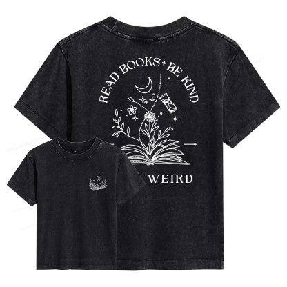 Pagewings Read Books Be Kind Stay Weird Women's Washed T-shirt