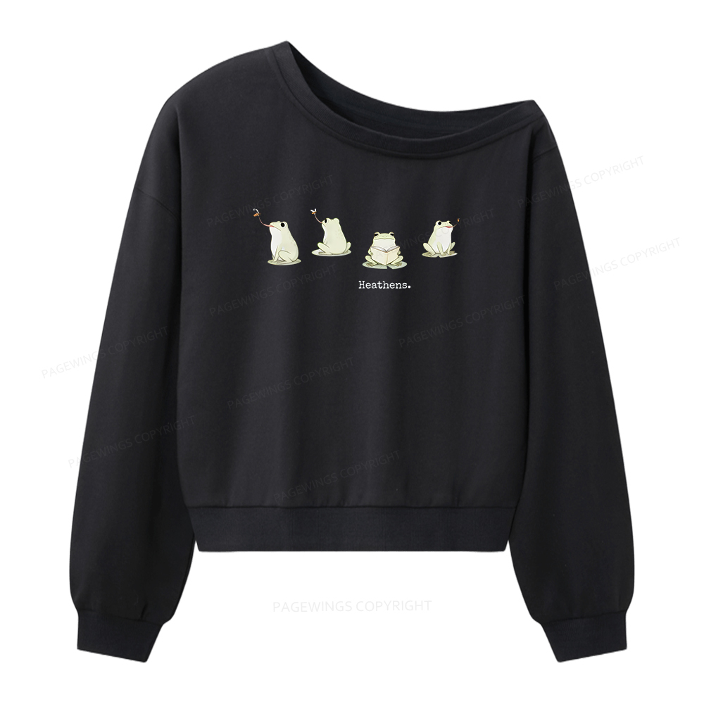 Pagewings Frog Reading Book Lover Women Off Shoulder Sweatshirt