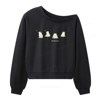 Pagewings Frog Reading Book Lover Women Off Shoulder Sweatshirt