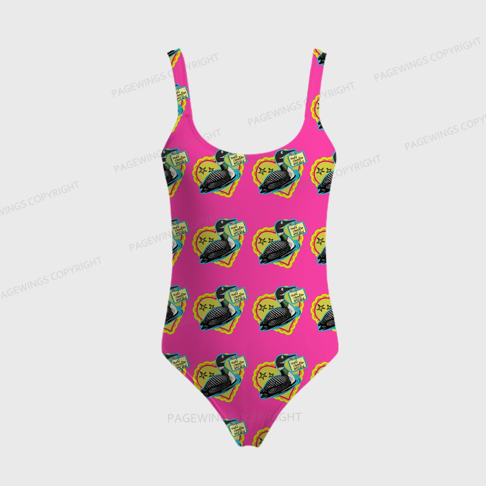 Pagewings Stupid Canadian Wolf Bird One-Piece Swimsuit 
