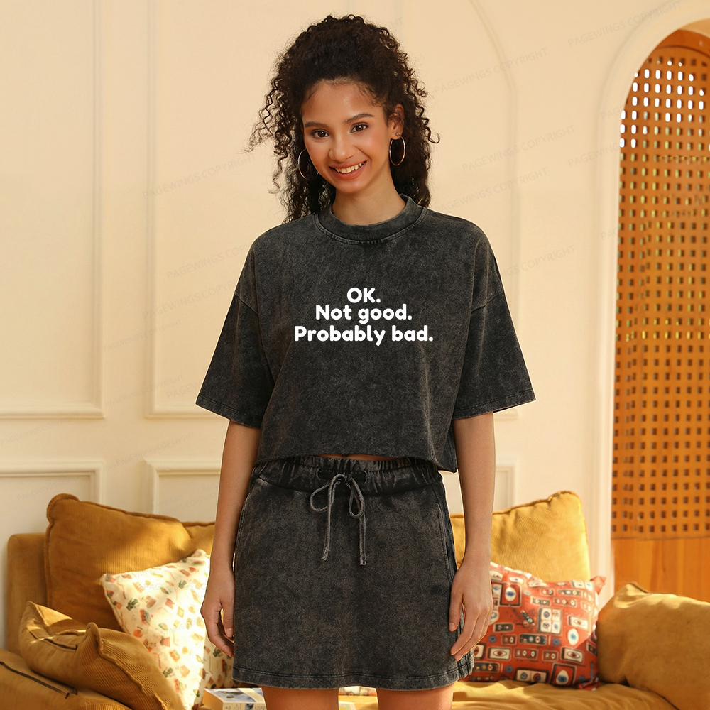 Pagewings Ok Not Good Probably Bad Women's Washed Cropped T-shirt