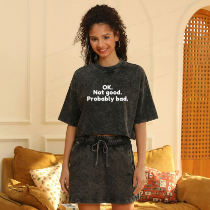 Pagewings Ok Not Good Probably Bad Women's Washed Cropped T-shirt