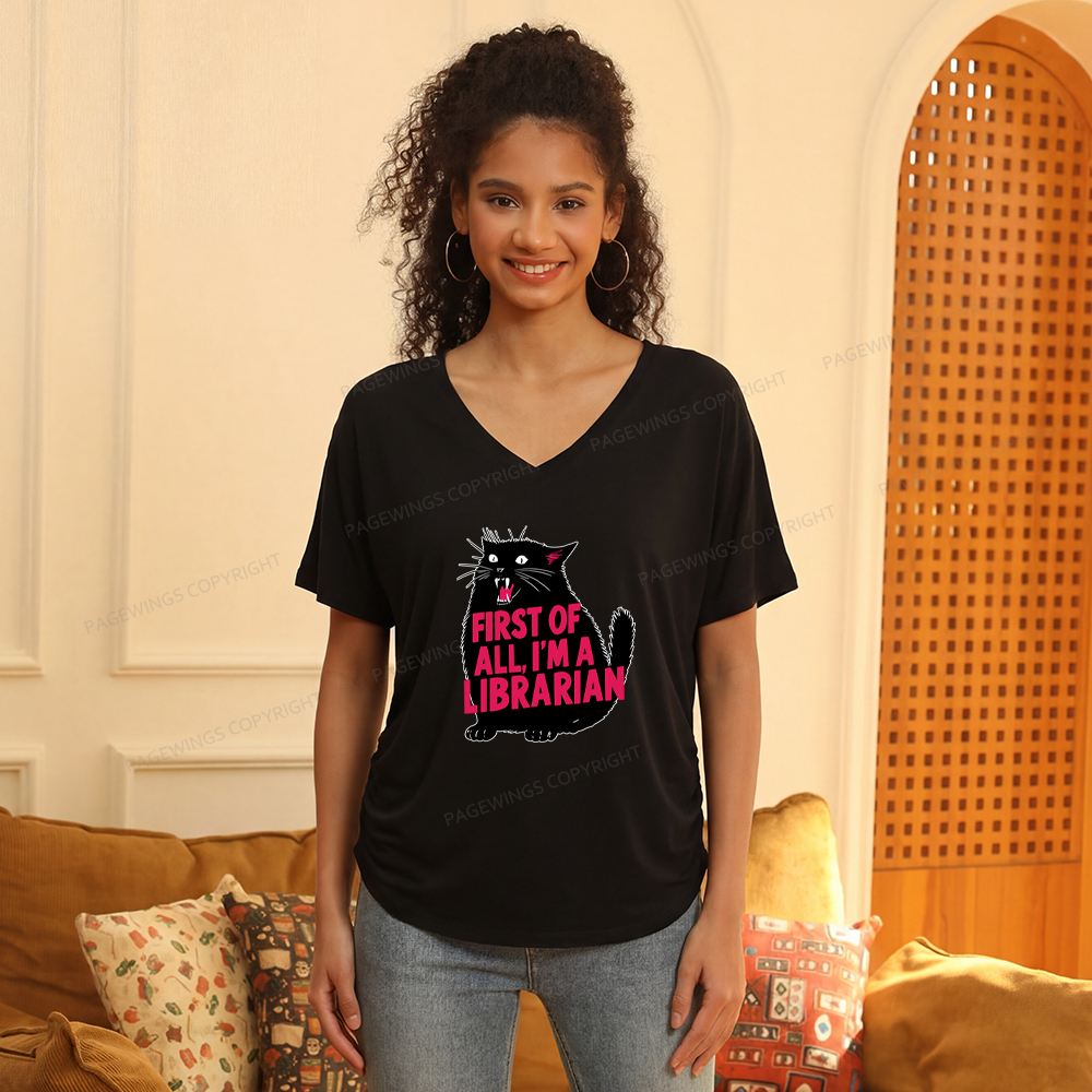 Pagewings First of All I'm a Librarian Soft Women's Modal V-neck T-shirt  