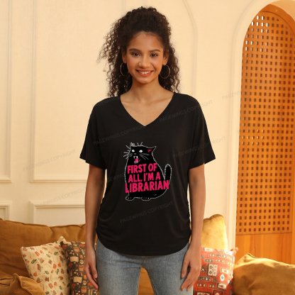 Pagewings First of All I'm a Librarian Soft Women's Modal V-neck T-shirt  