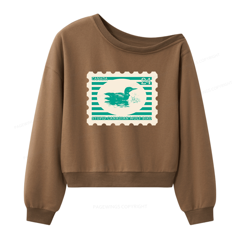 Pagewings Stupid Canadian Wolf Bird Women Off Shoulder Sweatshirt