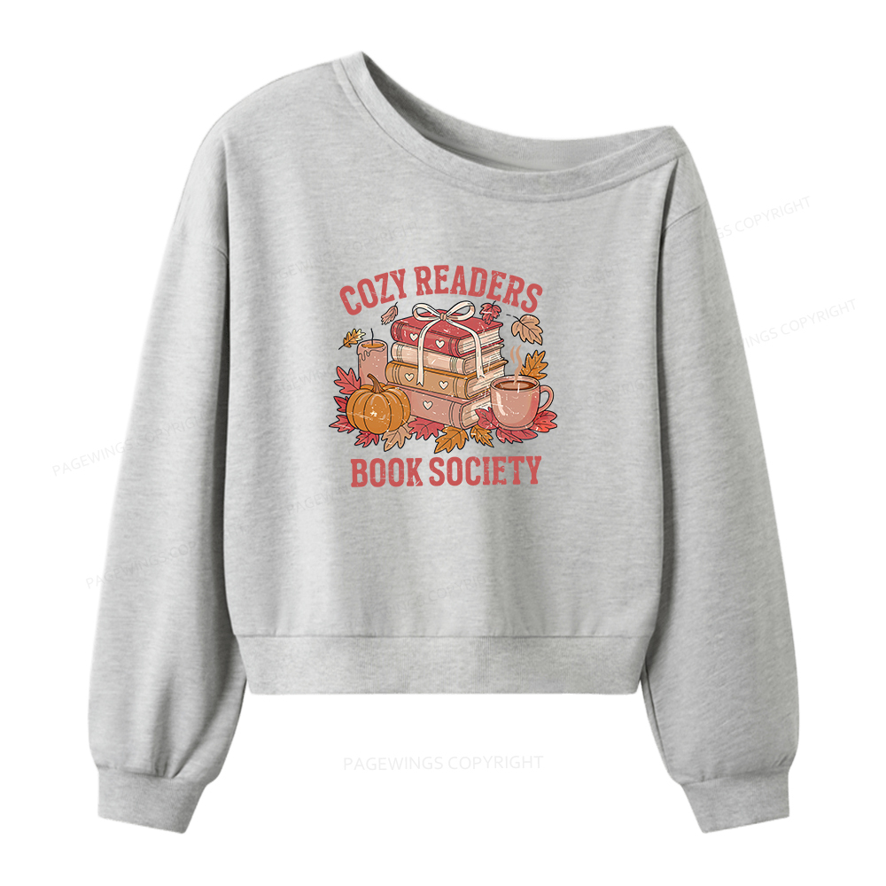 Pagewings Cozy Readers Book Club Women Off Shoulder Sweatshirt