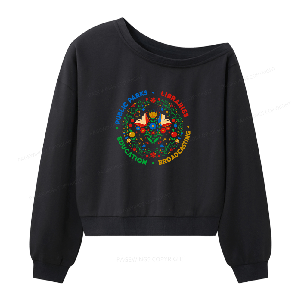 Pagewings Public Parks Libraries Women Off Shoulder Sweatshirt