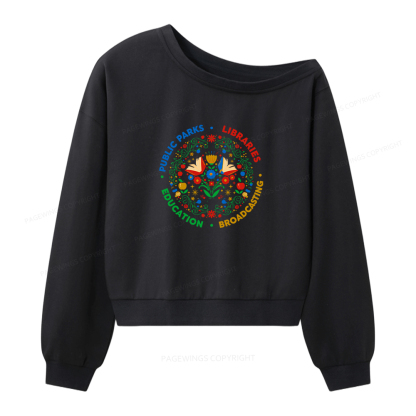Pagewings Public Parks Libraries Women Off Shoulder Sweatshirt