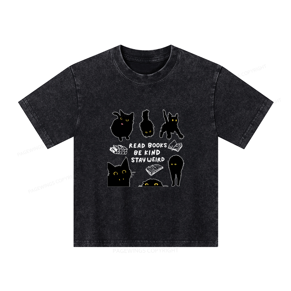 Pagewings Read Books Be Kind Stay Weird Unisex Kids Washed T-shirt