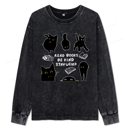 Pagewings Read Books Be Kind Stay Weird Unisex Washed Long Sleeve T-shirt