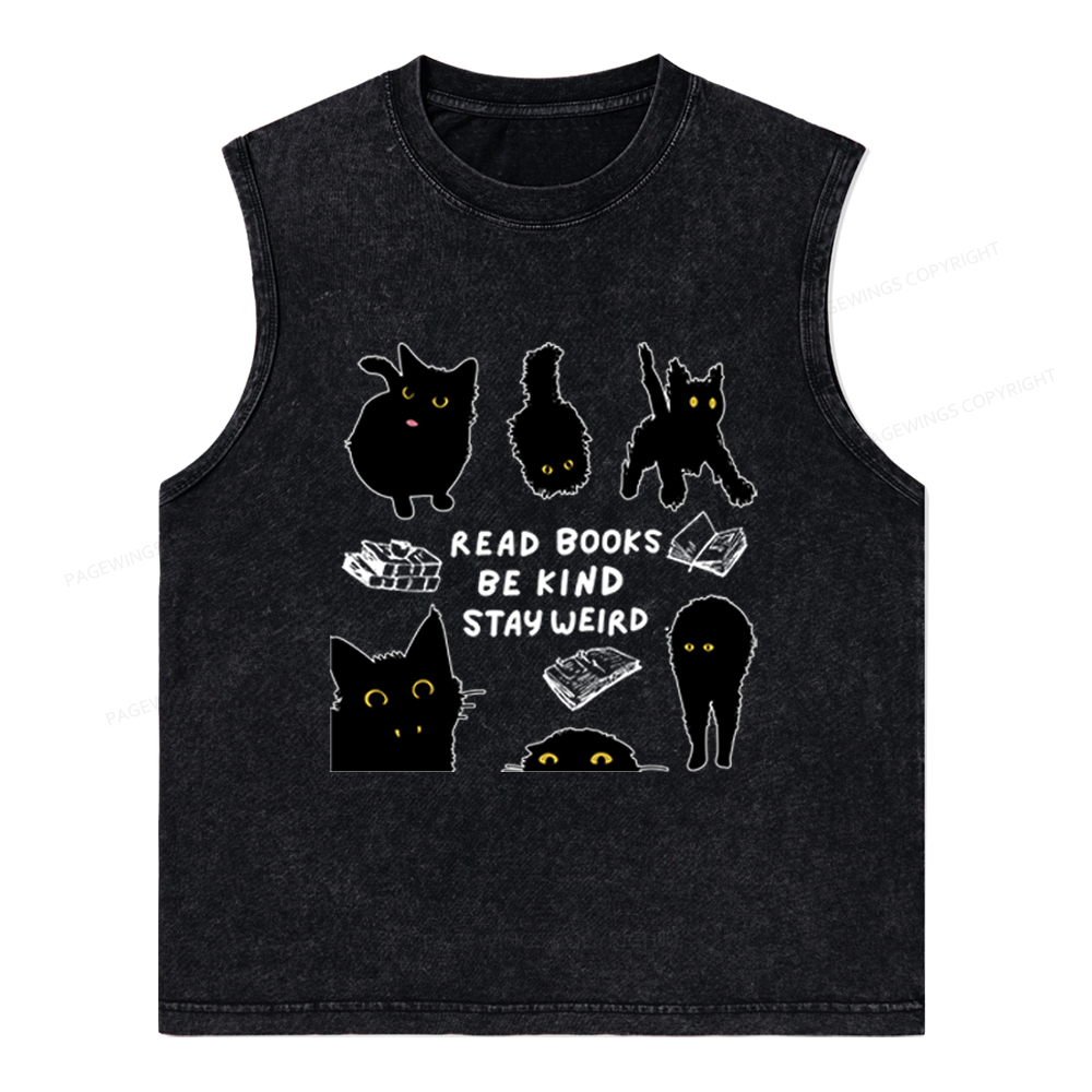 Pagewings Read Books Be Kind Stay Weird Unisex Washed Tank Top