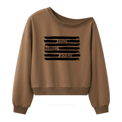 Pagewings Read Banned Books Women Off Shoulder Sweatshirt